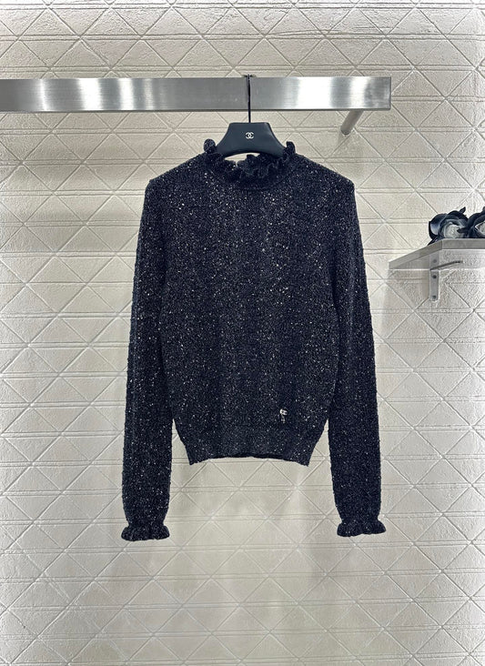 25fw Black fungus lace sweater