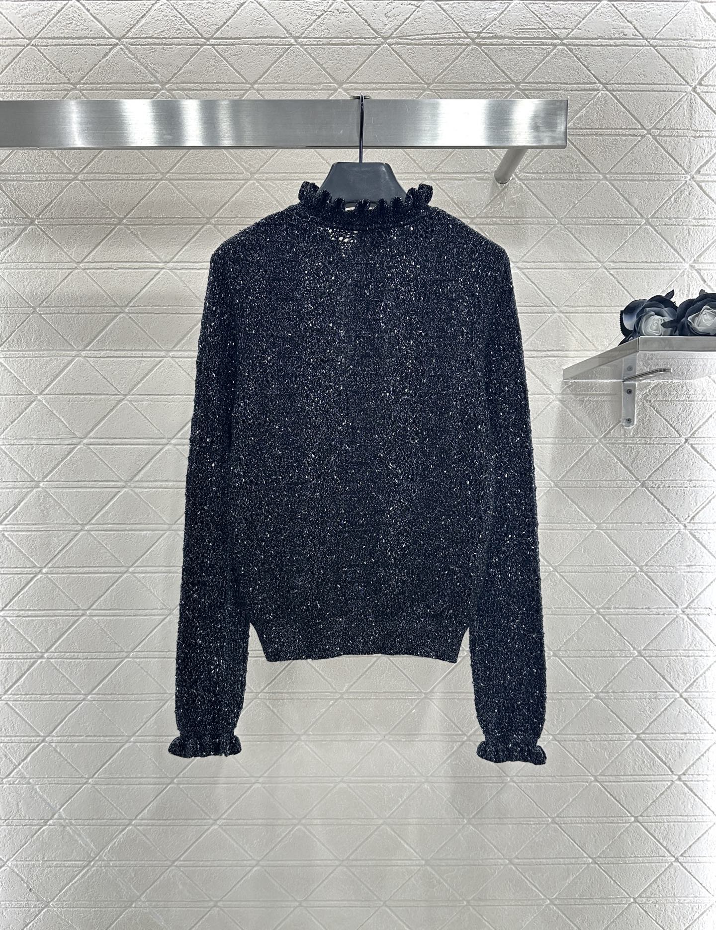 25fw Black fungus lace sweater
