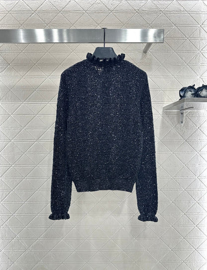 25fw Black fungus lace sweater