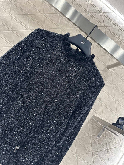 25fw Black fungus lace sweater