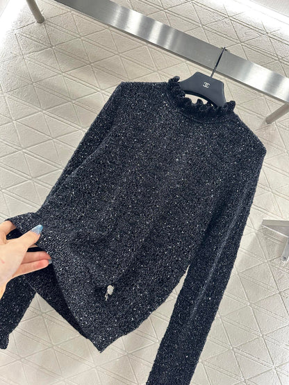 25fw Black fungus lace sweater