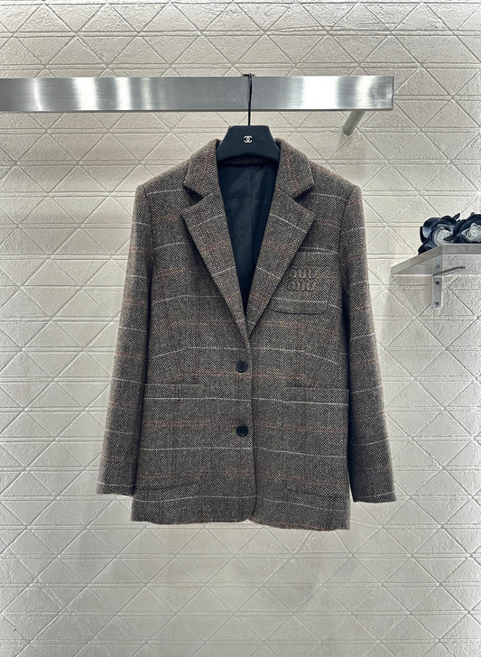 25fw Collar plaid pocket suit jacket