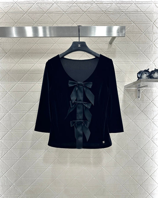 25fw Peach heart collar bow mid sleeve top