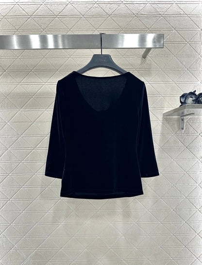 25fw Peach heart collar bow mid sleeve top