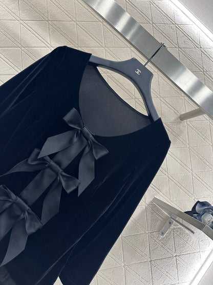 25fw Peach heart collar bow mid sleeve top