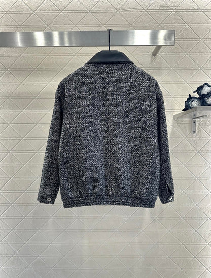 25fw Collar jacket with patchwork leather