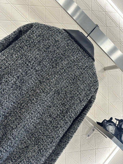 25fw Collar jacket with patchwork leather