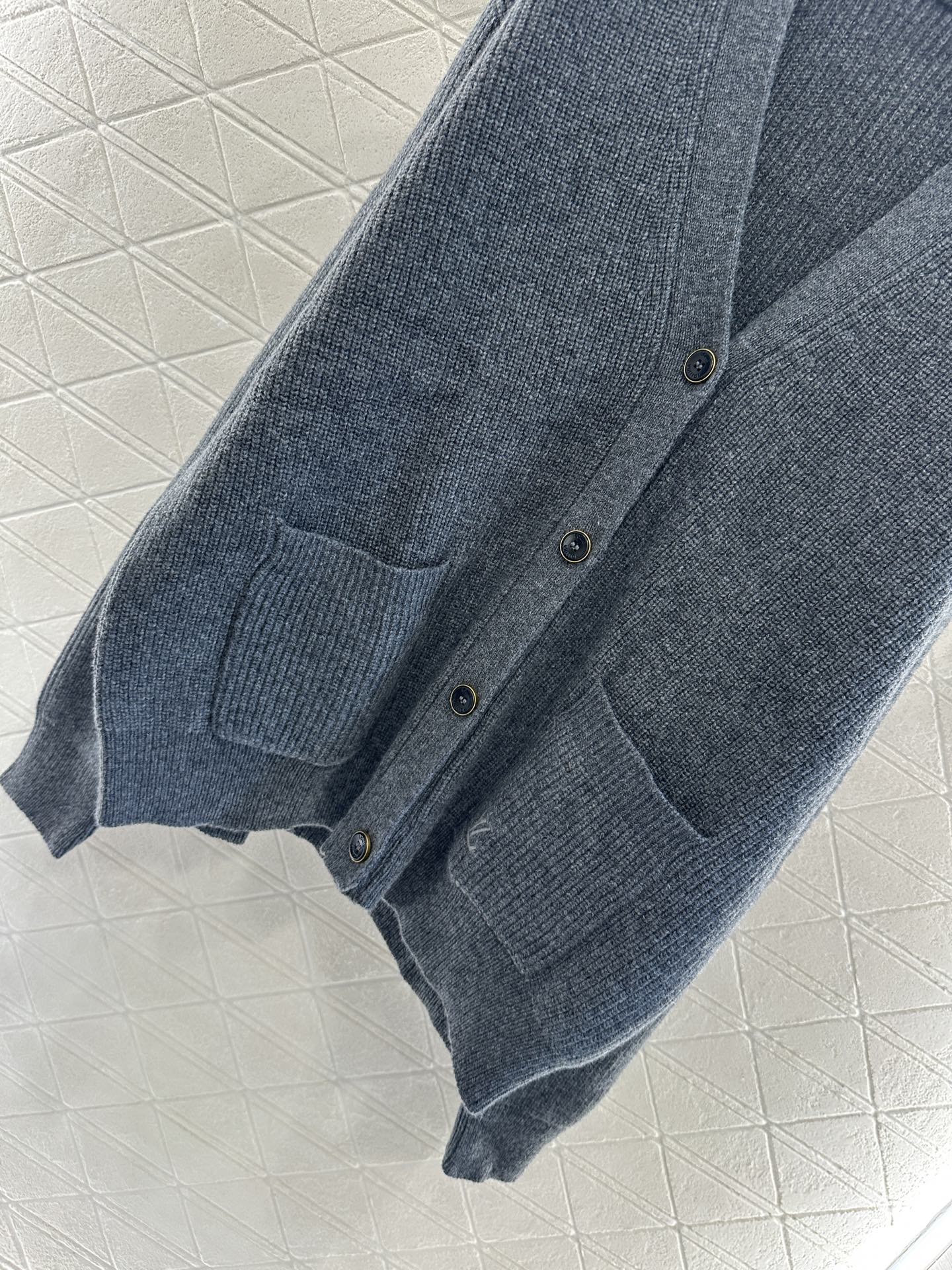 25fw Embroidered pocket knit cardigan with silhouette letters