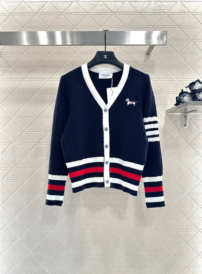 25fw Knitted color blocking knitted cardigan