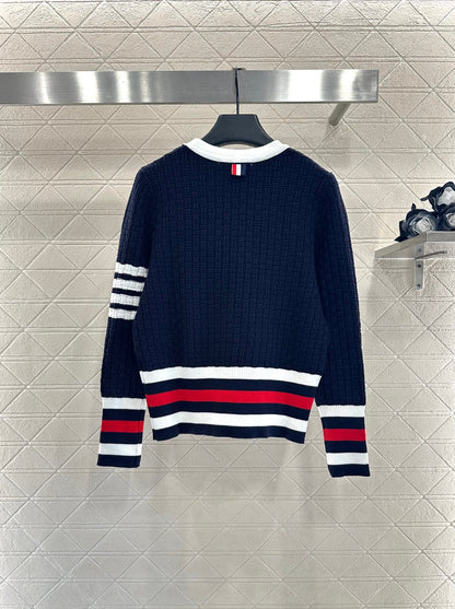 25fw Knitted color blocking knitted cardigan