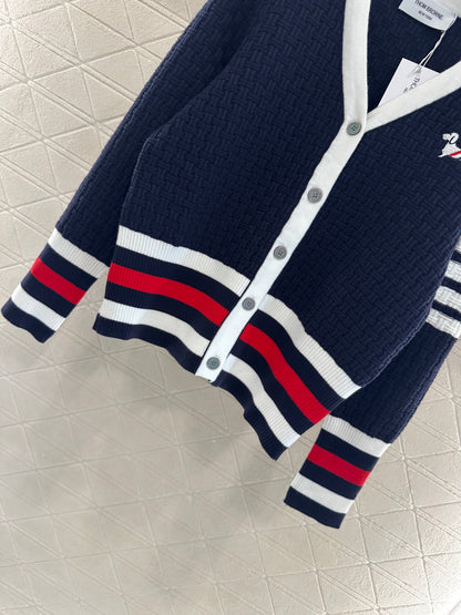 25fw Knitted color blocking knitted cardigan