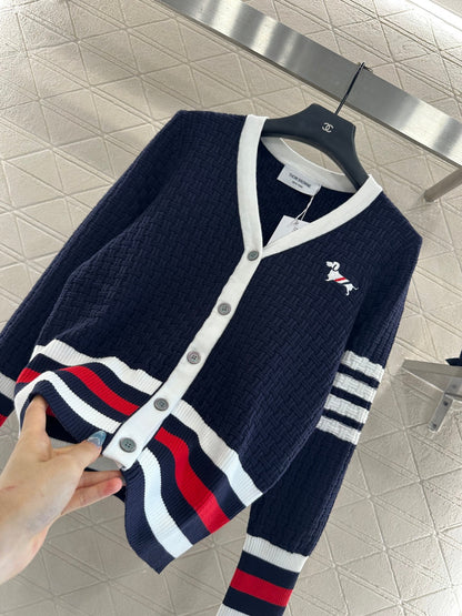 25fw Knitted color blocking knitted cardigan