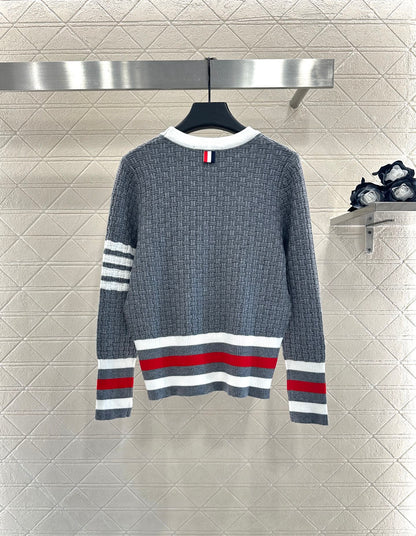 25fw Knitted color blocking knitted cardigan