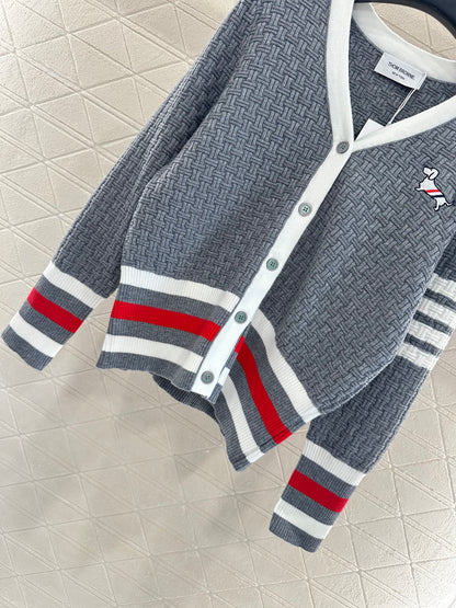 25fw Knitted color blocking knitted cardigan