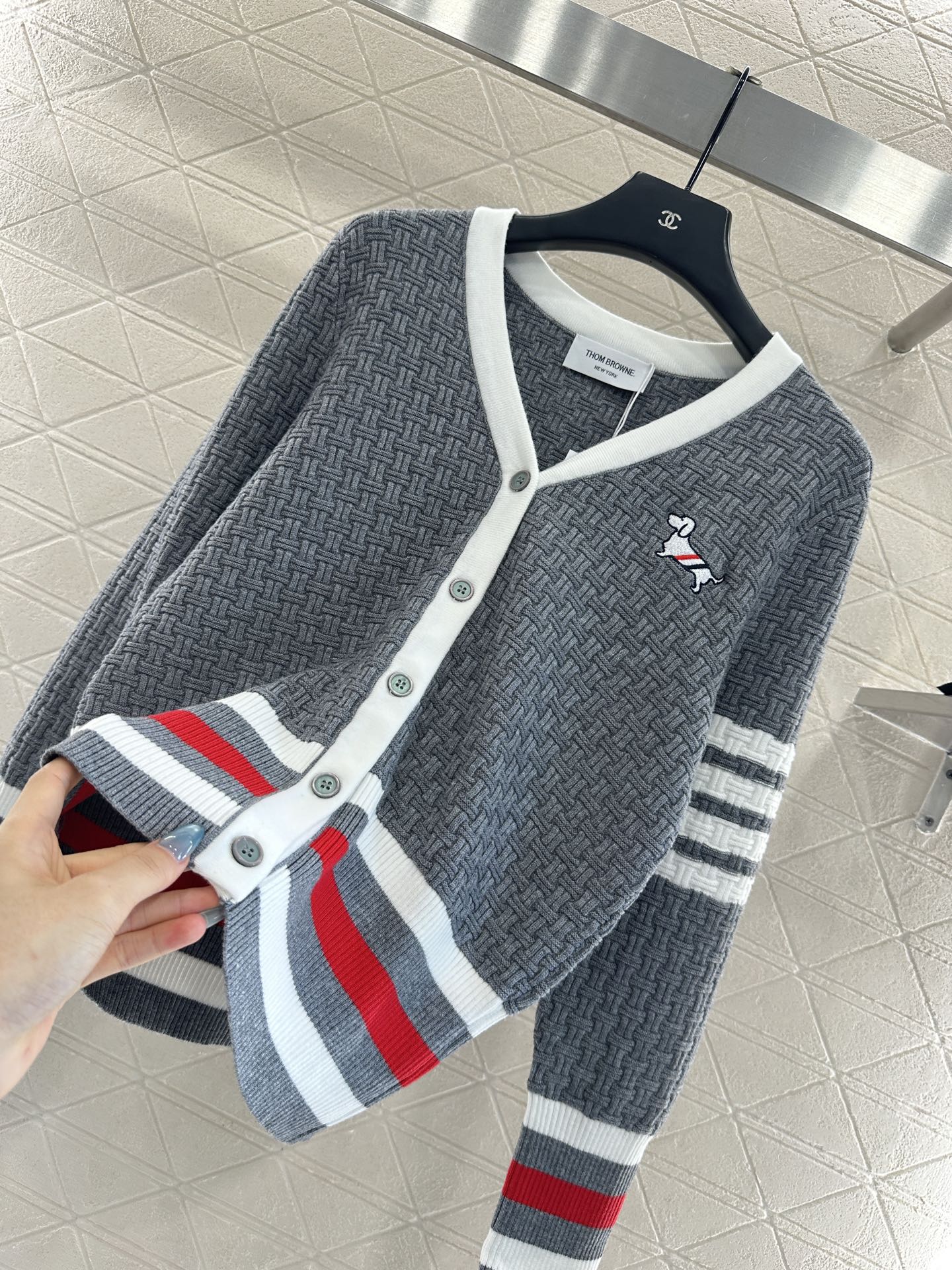 25fw Knitted color blocking knitted cardigan