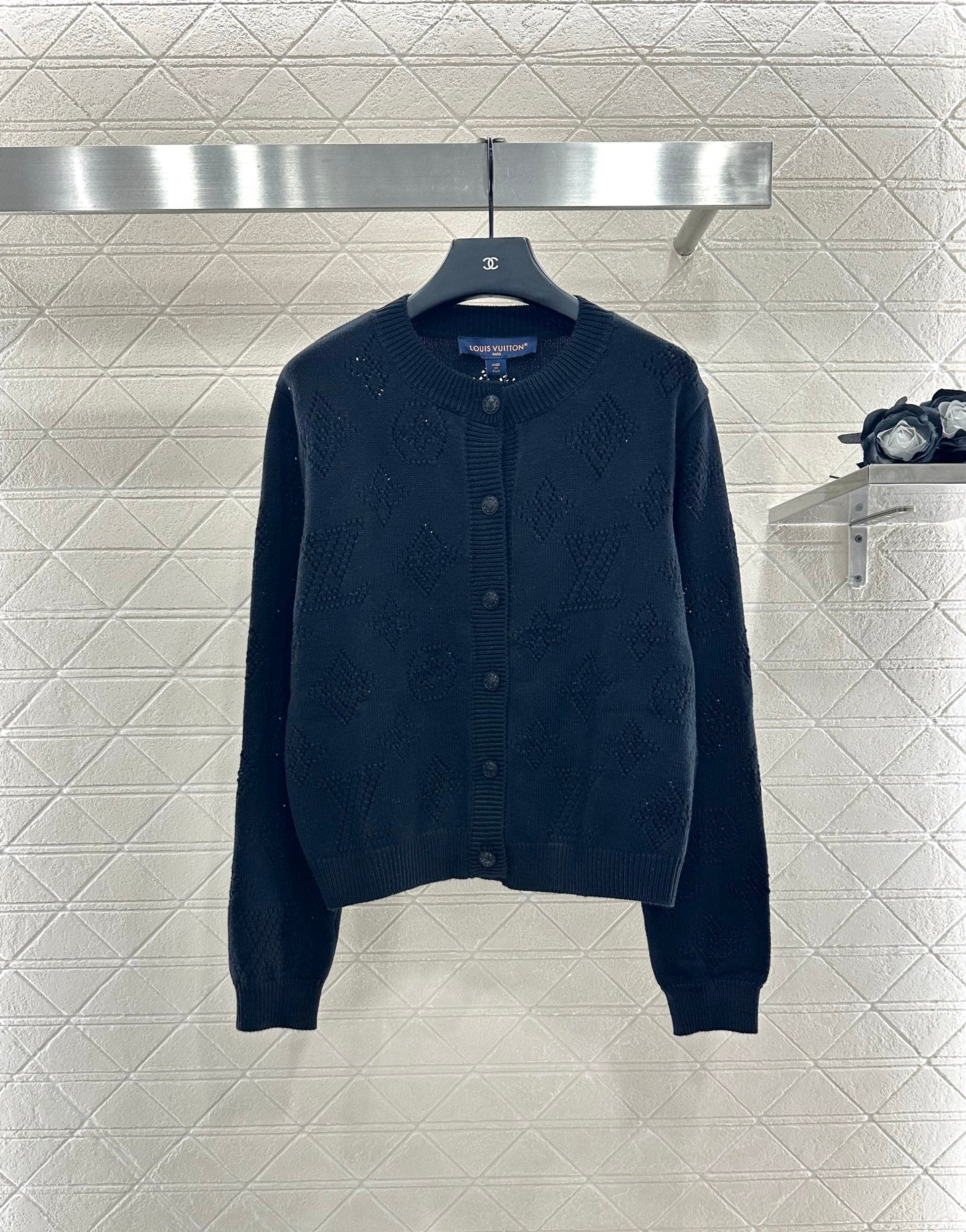 25fw Hollow knit round neck cardigan