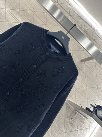 25fw Hollow knit round neck cardigan