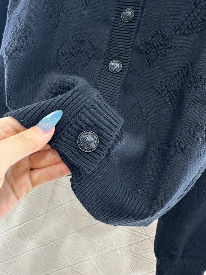 25fw Hollow knit round neck cardigan