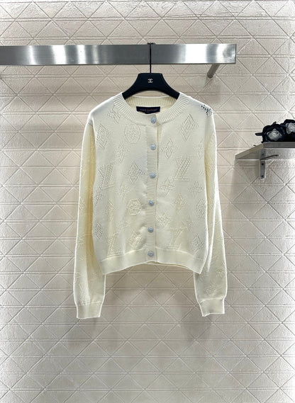 25fw Hollow knit round neck cardigan