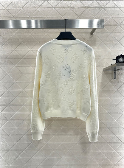 25fw Hollow knit round neck cardigan