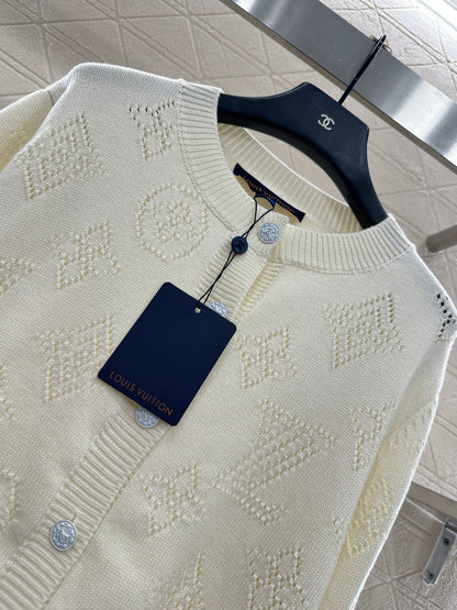 25fw Hollow knit round neck cardigan