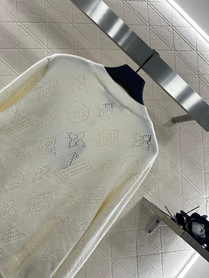 25fw Hollow knit round neck cardigan