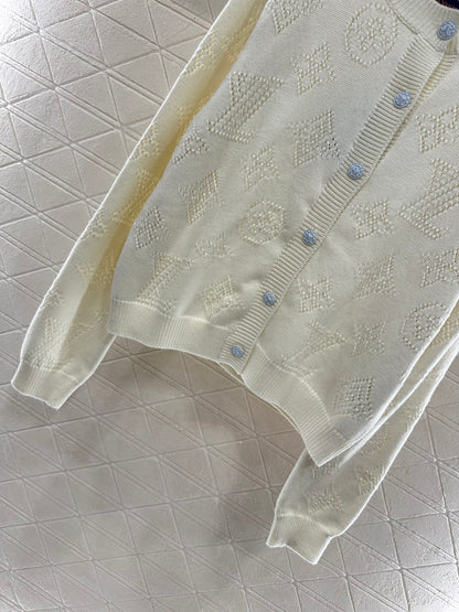 25fw Hollow knit round neck cardigan