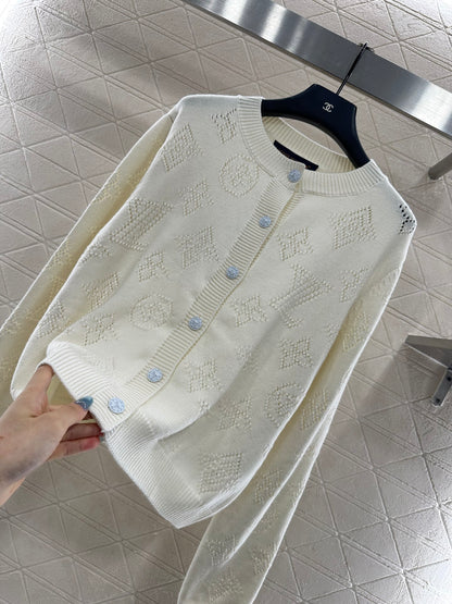 25fw Hollow knit round neck cardigan