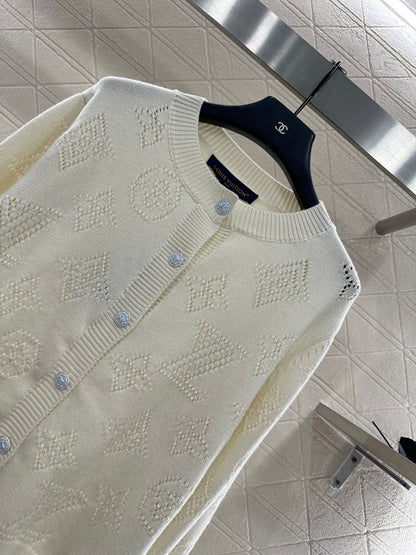 25fw Hollow knit round neck cardigan