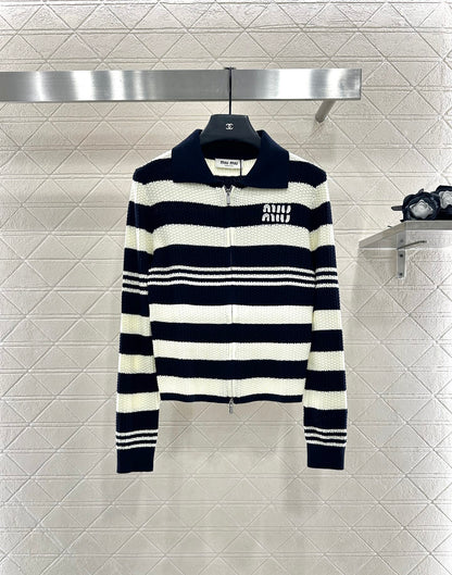 25fw Collar knit striped cardigan