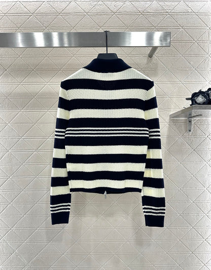 25fw Collar knit striped cardigan