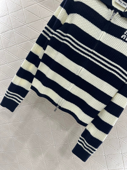 25fw Collar knit striped cardigan