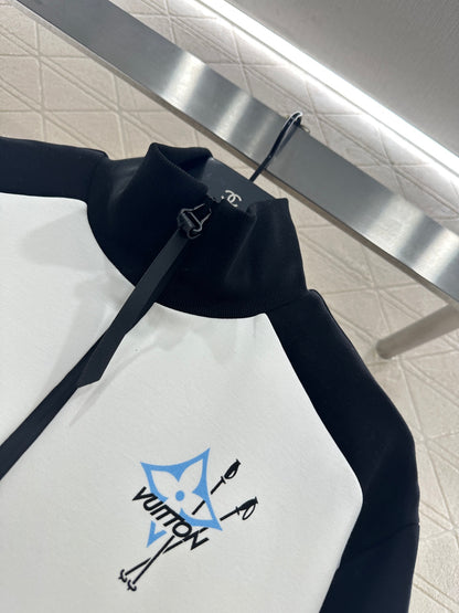 25fw Shoulder cut color zipper jacket and pants set