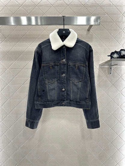 25fw Plush collar denim jacket