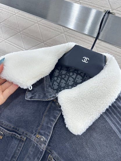 25fw Plush collar denim jacket