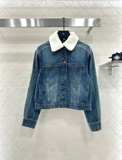 25fw Plush collar denim jacket