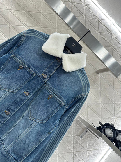 25fw Plush collar denim jacket
