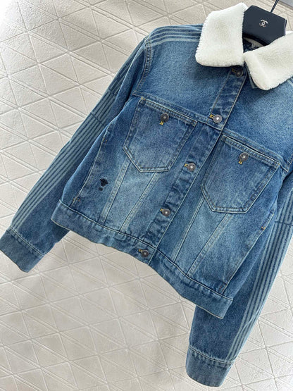 25fw Plush collar denim jacket