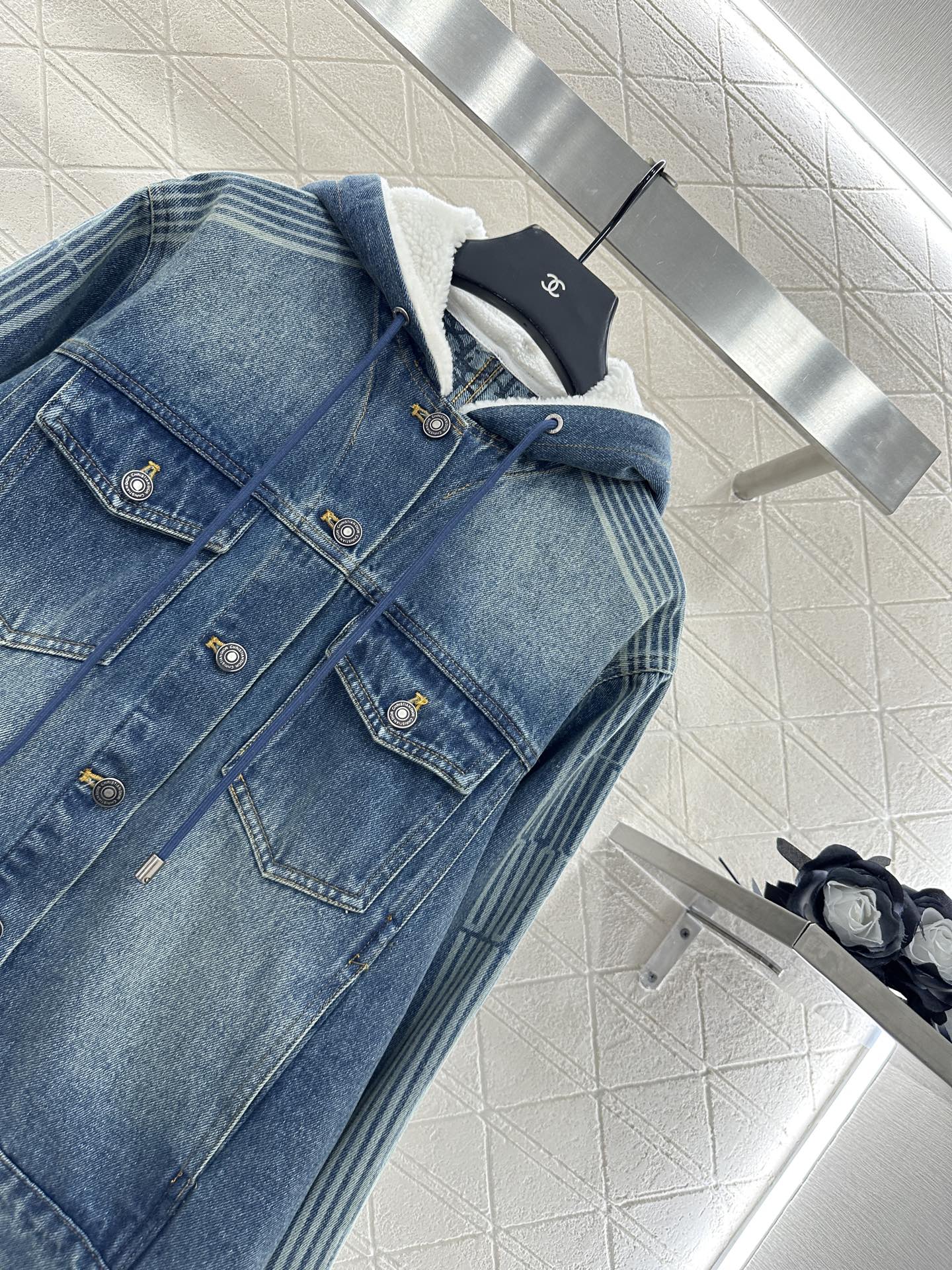 25fw Hooded plush denim jacket