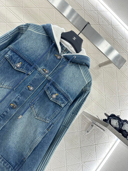 25fw Hooded plush denim jacket