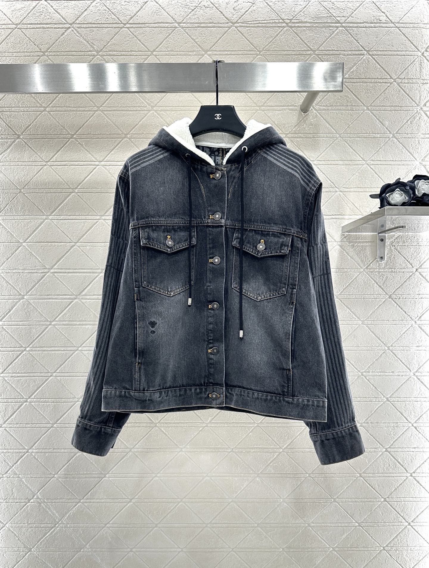 25fw Hooded plush denim jacket