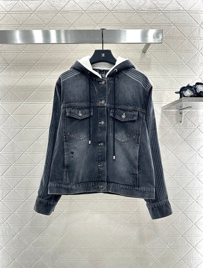 25fw Hooded plush denim jacket