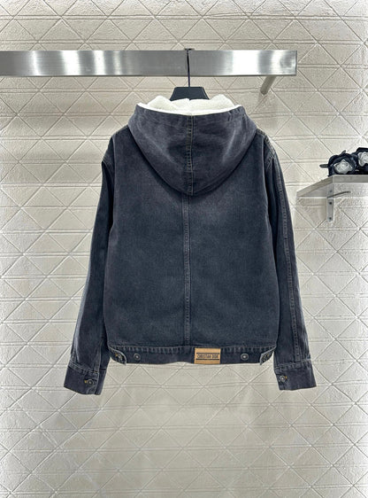 25fw Hooded plush denim jacket