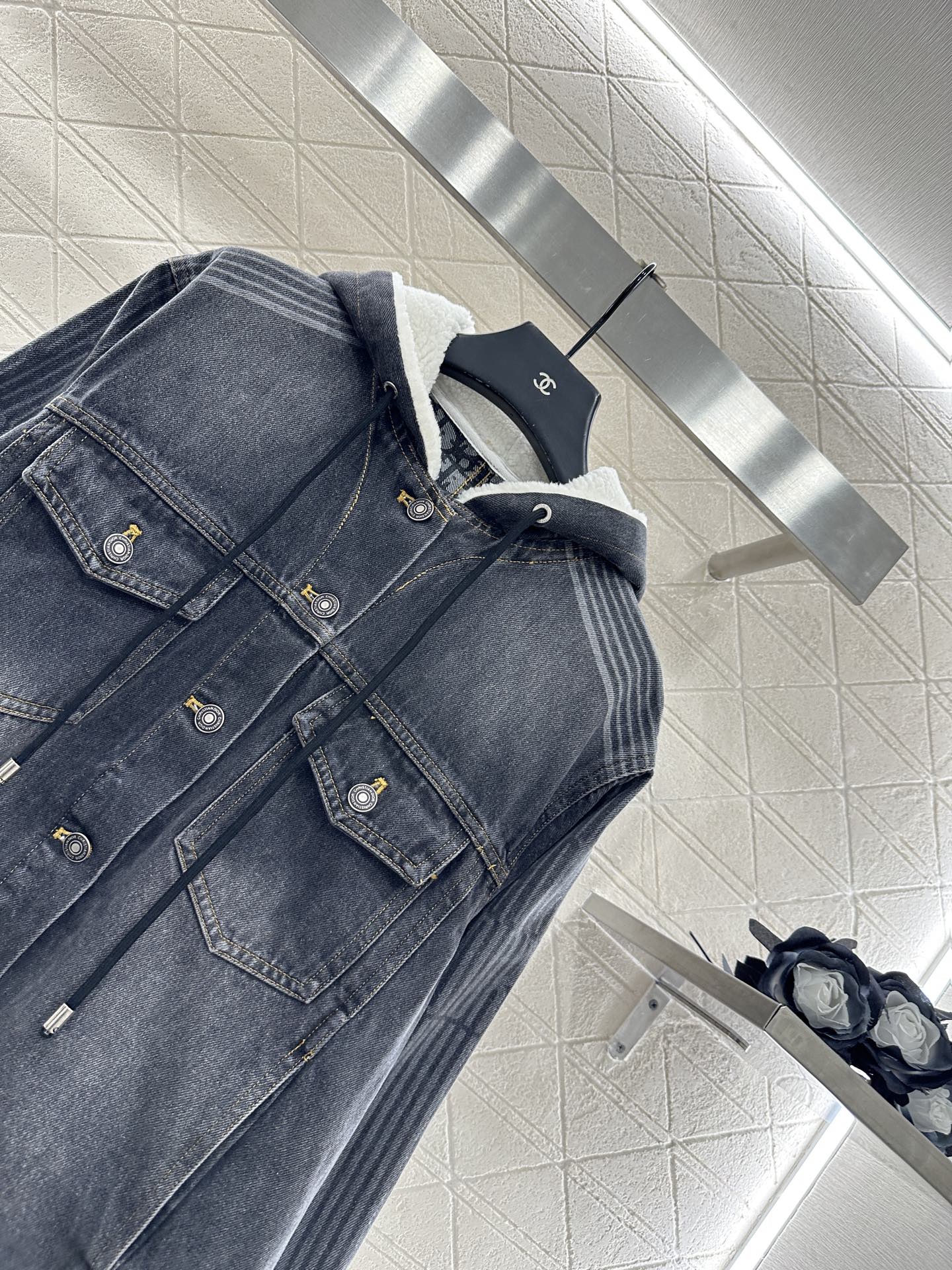 25fw Hooded plush denim jacket