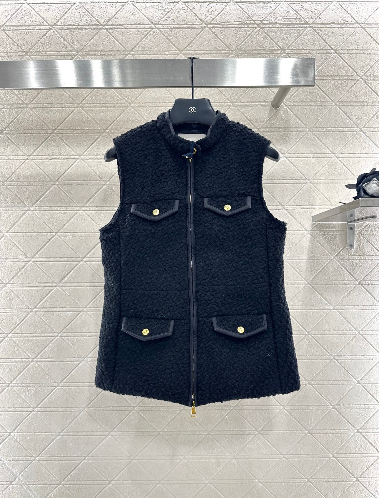 25fw Woolen patchwork zipper down vest