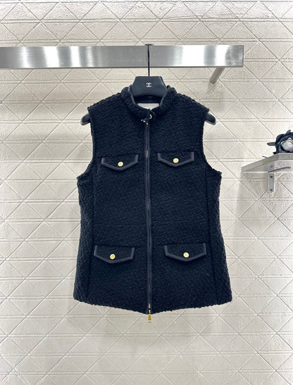 25fw Woolen patchwork zipper down vest