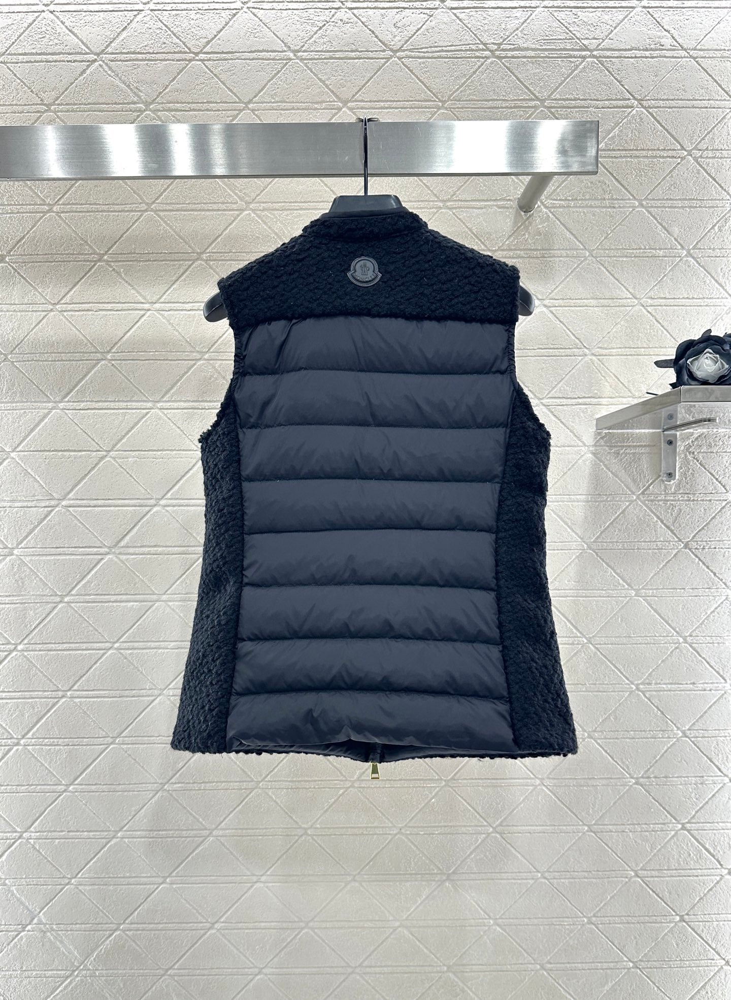25fw Woolen patchwork zipper down vest