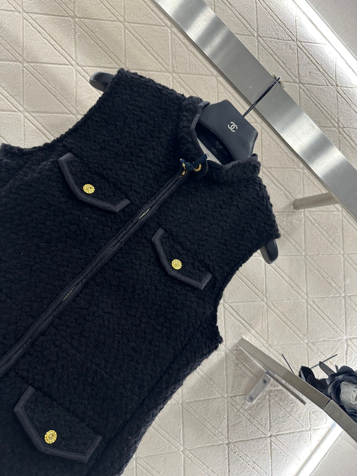 25fw Woolen patchwork zipper down vest