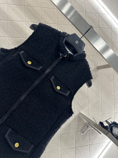 25fw Woolen patchwork zipper down vest