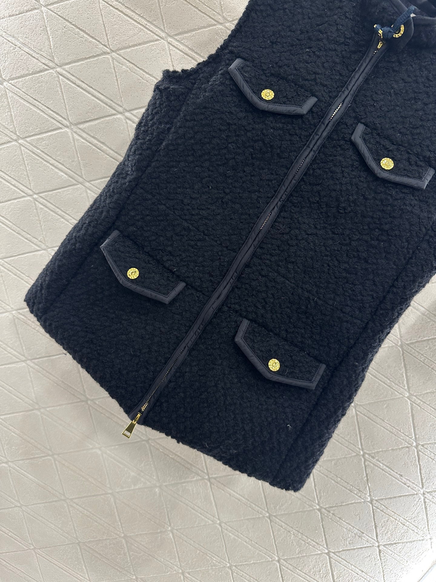 25fw Woolen patchwork zipper down vest